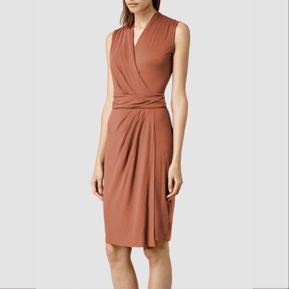 All Saints Orange Novi Wrap Dress